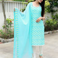 Sky Blue Colour Cotton Kurti Pair With Dupatta