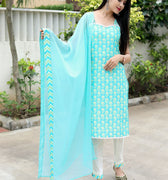 Sky Blue Colour Cotton Kurti Pair With Dupatta