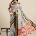 Off White Kalamkari Print Cotton Silk Saree