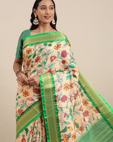 Green Kalamkari Print Cotton Silk Saree 1