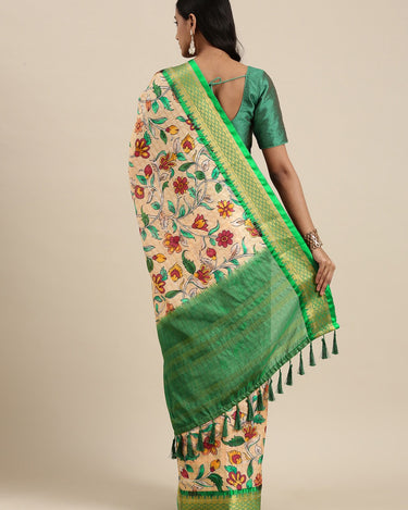 Green Kalamkari Print Cotton Silk Saree 2