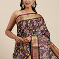 Coffee Kalamkari Print Cotton Silk Saree 1