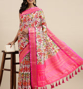 Pink Kalamkari Print Cotton Silk Saree 1