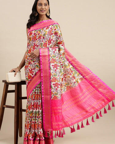 Pink Kalamkari Print Cotton Silk Saree 1