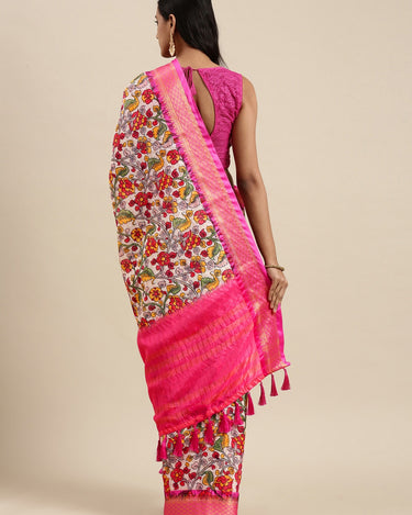 Pink Kalamkari Print Cotton Silk Saree 3