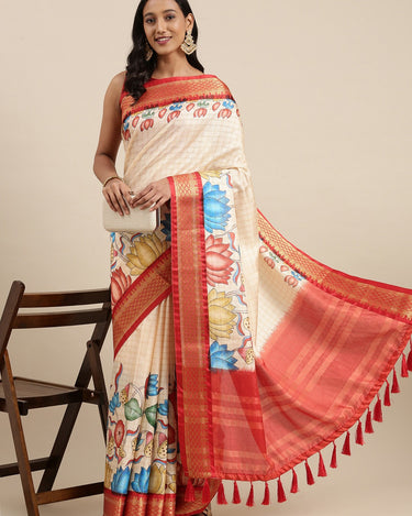 Maroon Kalamkari Print Cotton Silk Saree