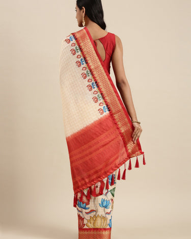 Maroon Kalamkari Print Cotton Silk Saree 2