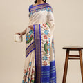 Blue Kalamkari Print Cotton Silk Saree