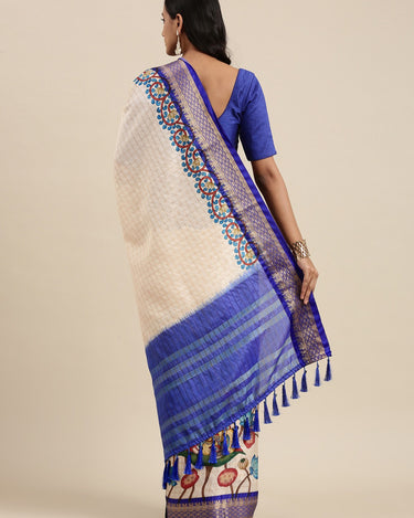 Blue Kalamkari Print Cotton Silk Saree 2