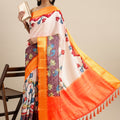 Orange Kalamkari Print Cotton Silk Saree