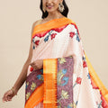 Orange Kalamkari Print Cotton Silk Saree 1