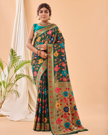 GREEN  Pure paithani silk saree with jaal design