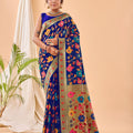 BLUE Pure paithani silk saree with jaal design
