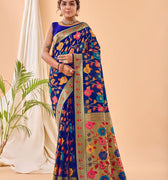 BLUE Pure paithani silk saree with jaal design