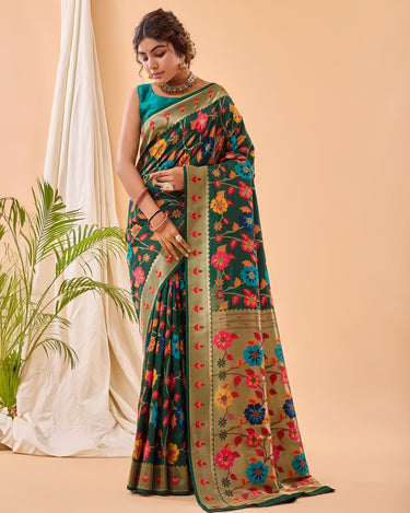 GREEN  Pure paithani silk saree with jaal design 2