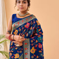 BLUE Pure paithani silk saree with jaal design 3