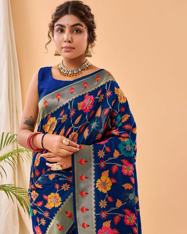 BLUE Pure paithani silk saree with jaal design 3