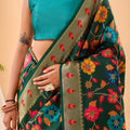 GREEN  Pure paithani silk saree with jaal design 3