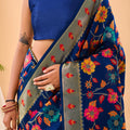 BLUE Pure paithani silk saree with jaal design 4