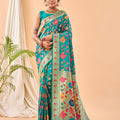 TEAL BLUE Pure paithani silk saree with jaal design