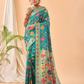 TEAL BLUE Pure paithani silk saree with jaal design 2