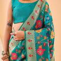 TEAL BLUE Pure paithani silk saree with jaal design 4