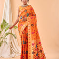 ORANGE Pure paithani silk saree with jaal design
