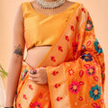ORANGE Pure paithani silk saree with jaal design 3
