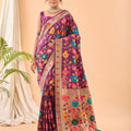 WINE  Pure paithani silk saree with jaal design