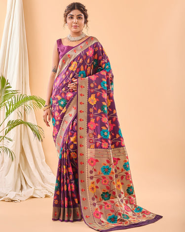WINE  Pure paithani silk saree with jaal design