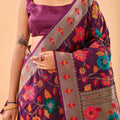 WINE  Pure paithani silk saree with jaal design 4