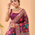 WINE  Pure paithani silk saree with jaal design 1