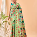 LIGHT GREEN Pure paithani silk saree with jaal design