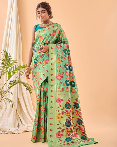 LIGHT GREEN Pure paithani silk saree with jaal design