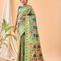 LIGHT GREEN Pure paithani silk saree with jaal design 4