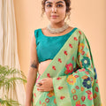 LIGHT GREEN Pure paithani silk saree with jaal design 2