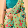 LIGHT GREEN Pure paithani silk saree with jaal design 3
