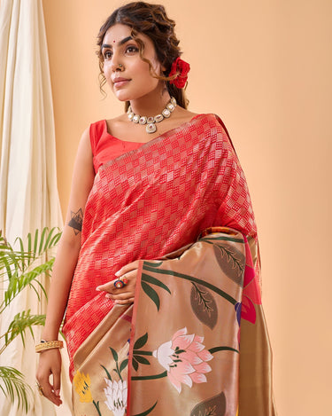 RED PURE PAITHANI SILK SAREE 3