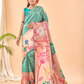 TEAL BLUE PURE PAITHANI SILK SAREE 