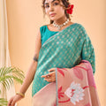 TEAL BLUE PURE PAITHANI SILK SAREE  3