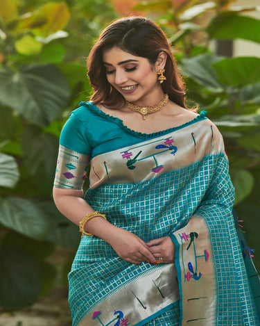 Firozi colour Duck Paithani Saree 1