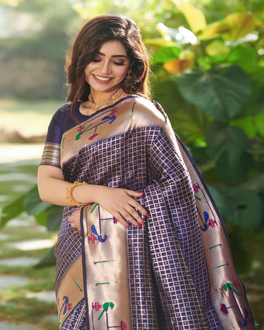 Navy blue Colour Duck Paithani Saree 1