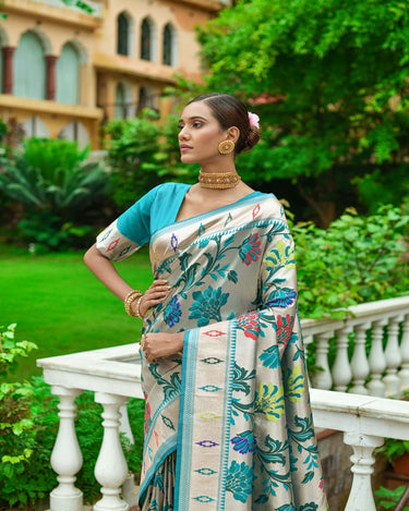 Firozi Colour Paithani Ena Saree 1