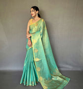 SILK GREEN Jacquard Zari Weaving Saree