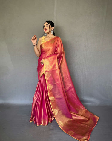 PINK  Jacquard Zari Weaving Saree