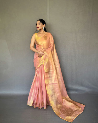 PEACH  Jacquard Zari Weaving Saree