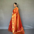 ORANGE  Jacquard Zari Weaving Saree