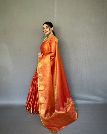 ORANGE  Jacquard Zari Weaving Saree