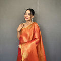 ORANGE  Jacquard Zari Weaving Saree 1