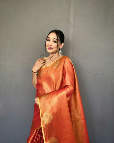 ORANGE  Jacquard Zari Weaving Saree 1